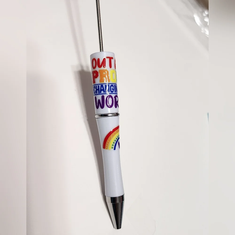 Out and Proud Beadable Pen Pride Rainbow Craft Crafting Beads Beading DIY LGBTQ